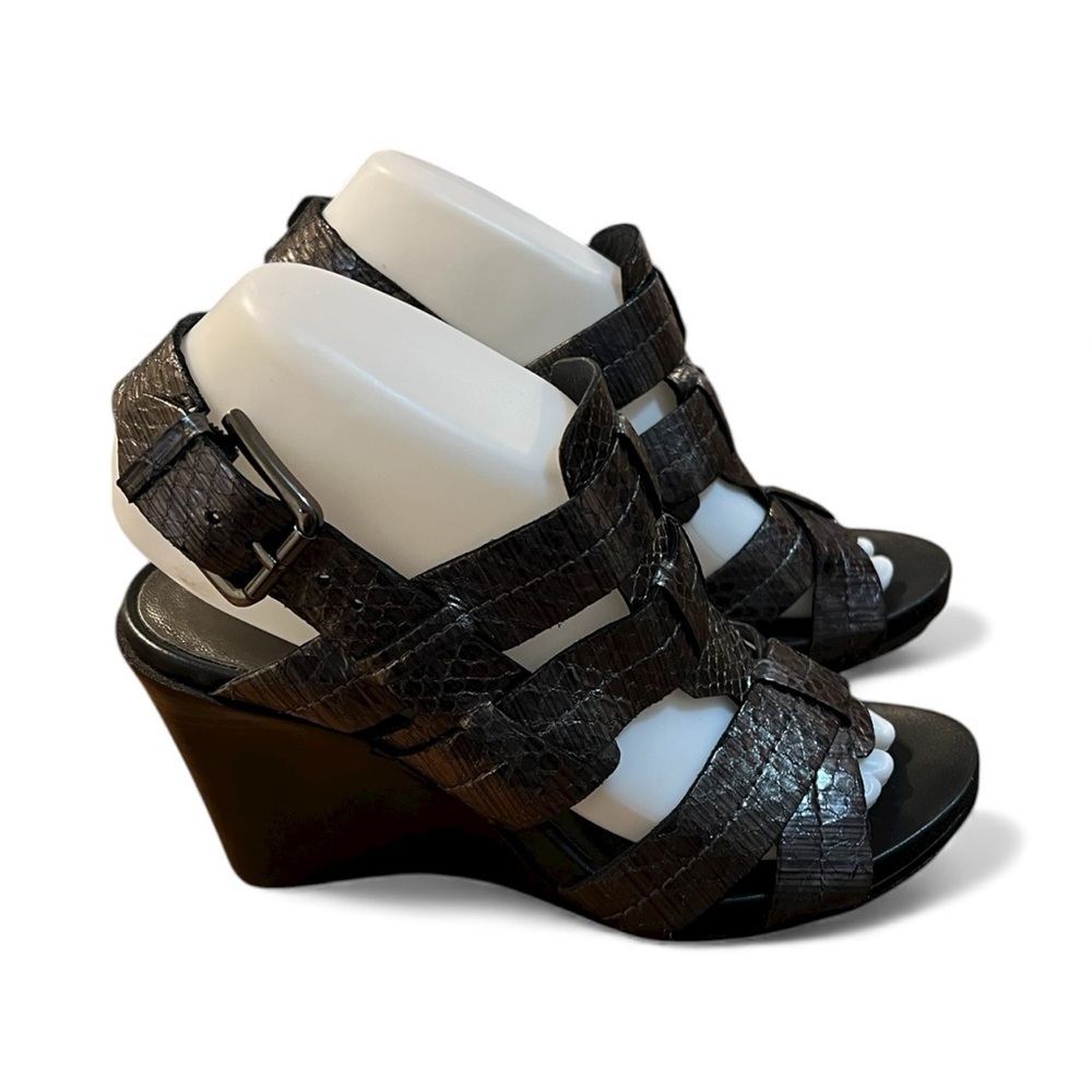 Donald Pliner Gaia Pewter Strappy Wedge Reptile Print Sandals Size 7.5M - Picture 7 of 11